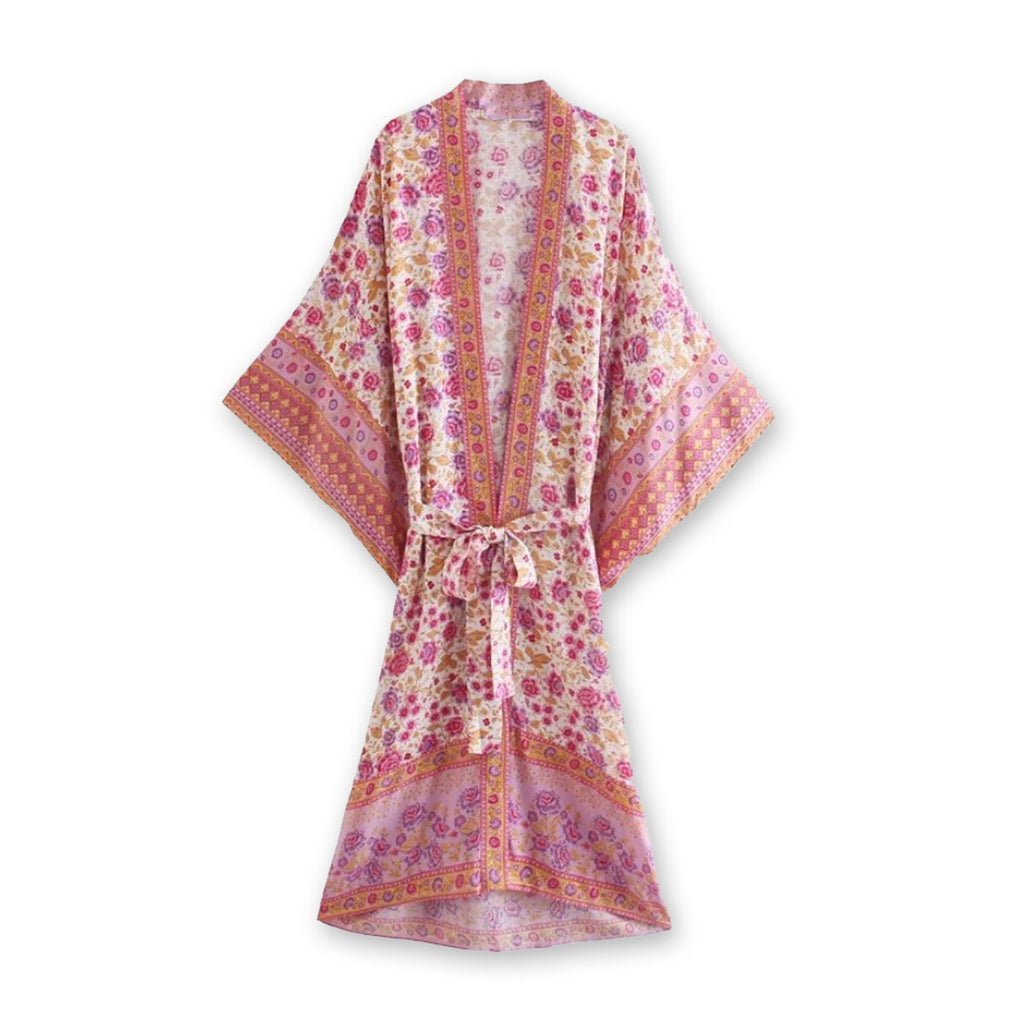Petal Pink Boho Floral Print Midi Robe
