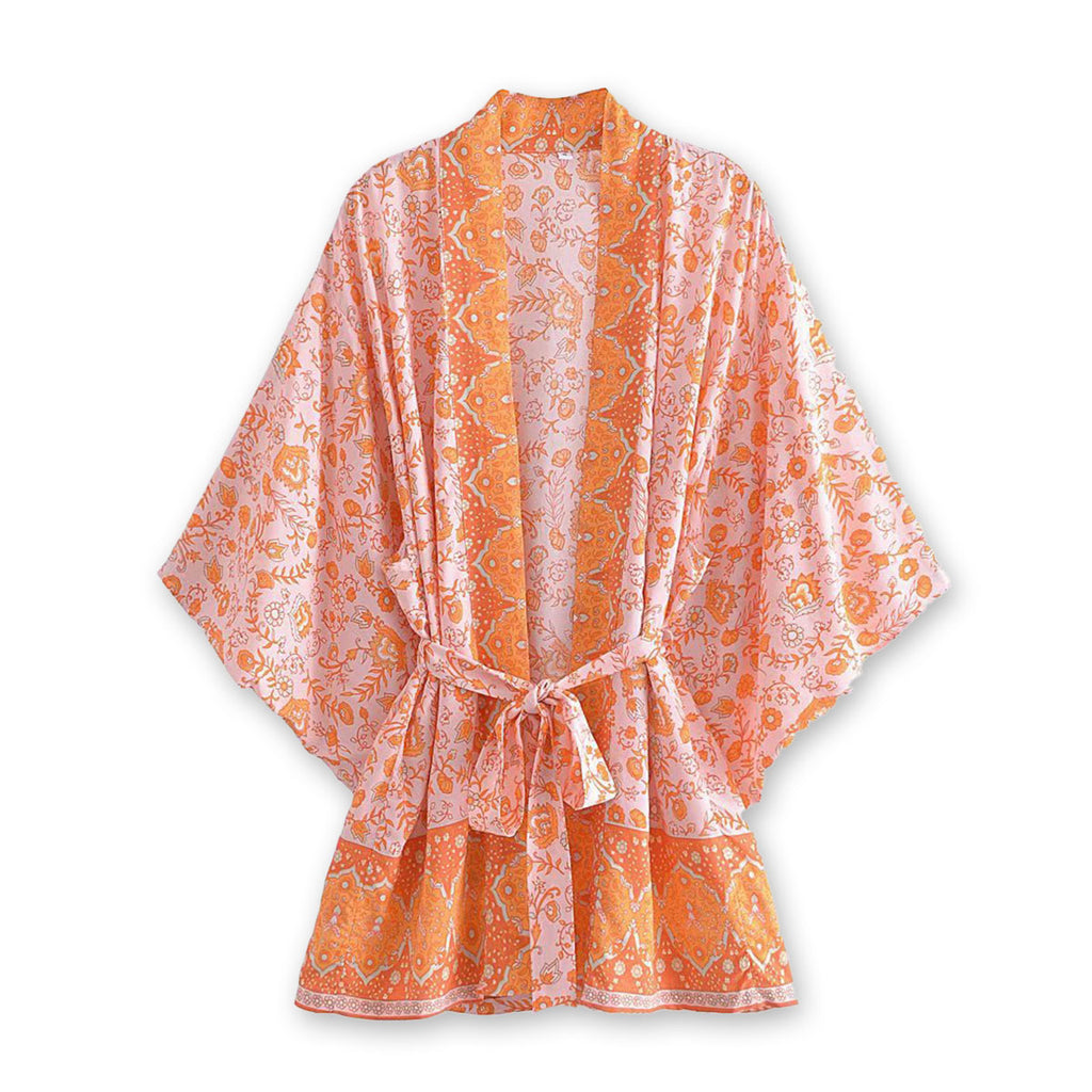 Daytona Peach Boho Floral Print Short Robe