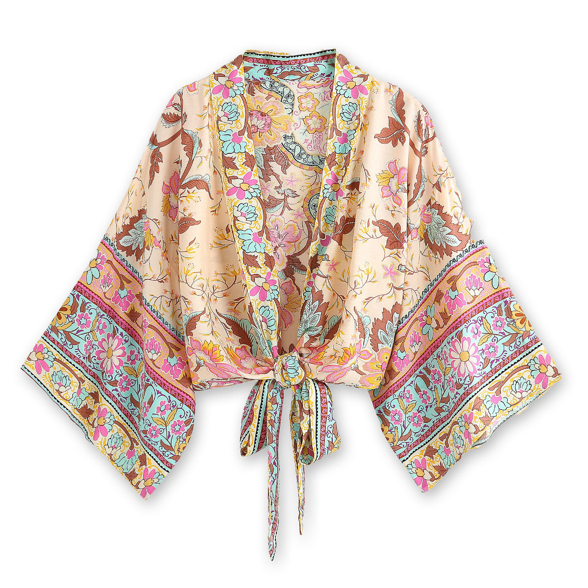 Peony Pink Boho Floral Print Crop Top  Queen Boheme