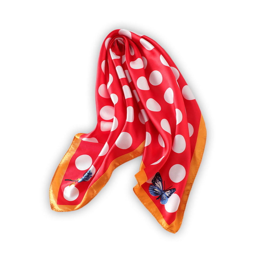 Candy Apple Red Polkadot Butterfly Printed Scarf