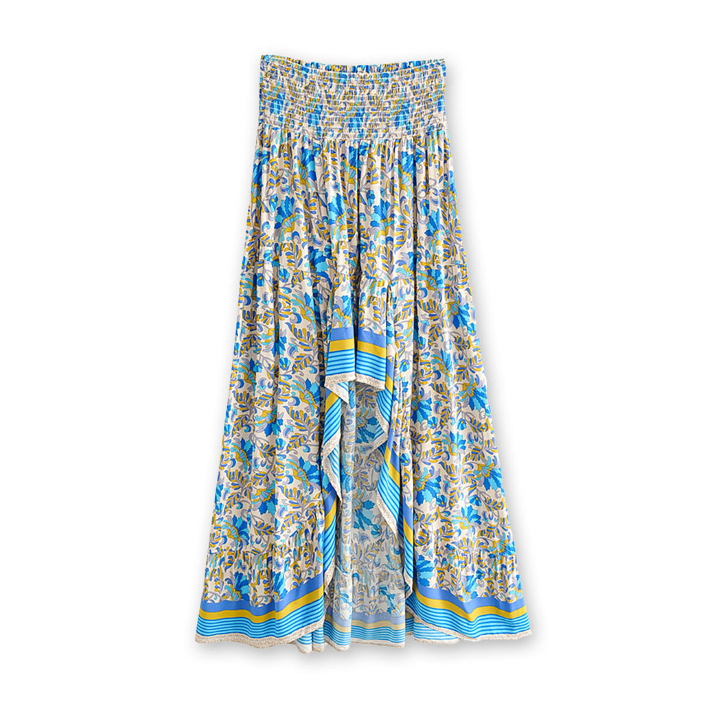 Blue Breeze Boho Floral Print High-Low Maxi Skirt