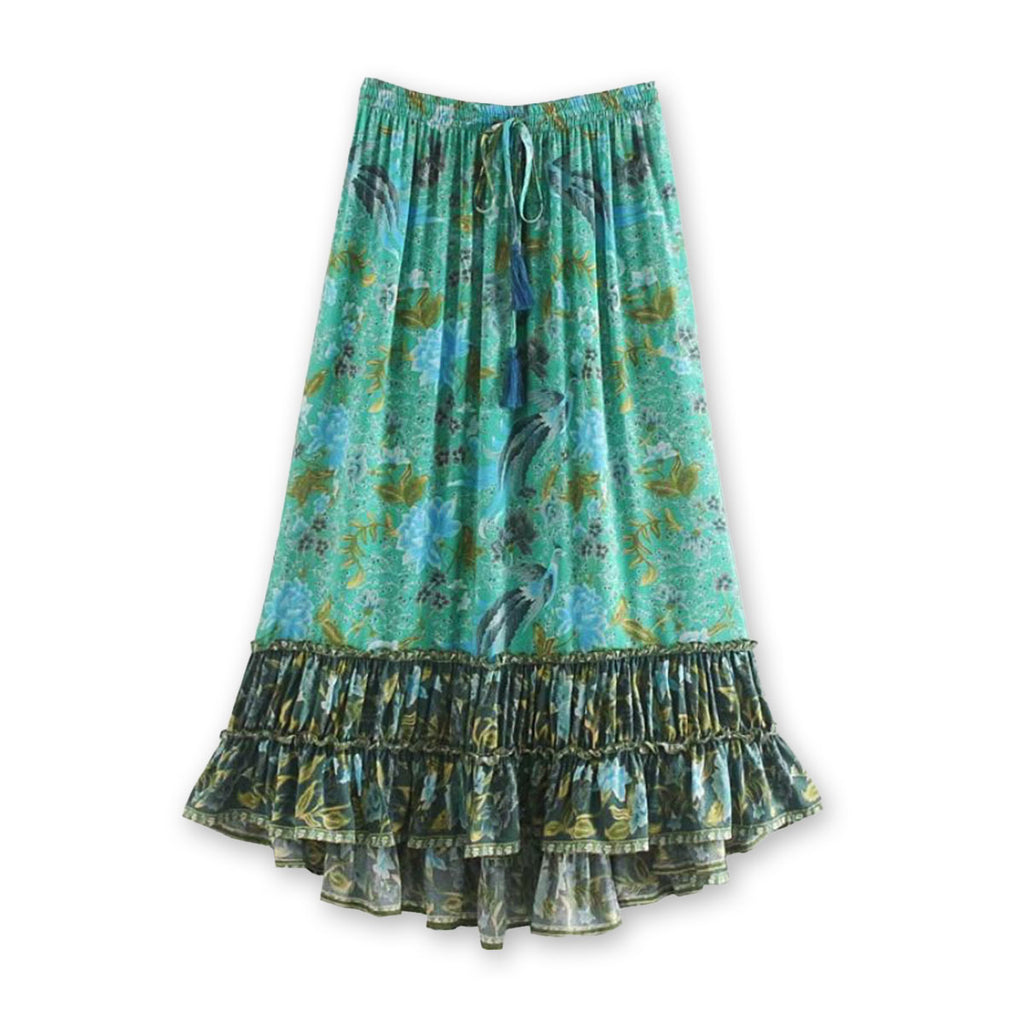 Jaded Peacock Boho Floral Print Midi Skirt