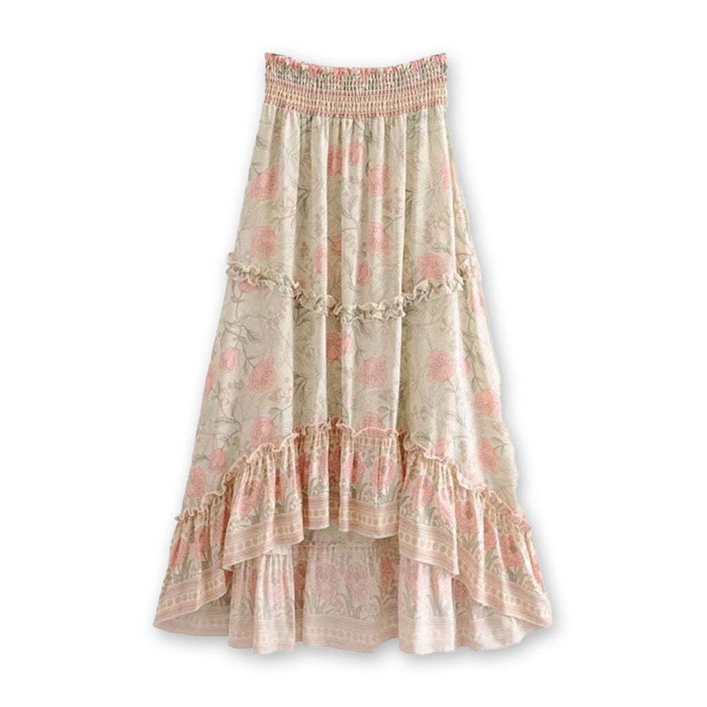 Pearl Blush Floral Print Boho Maxi Skirt
