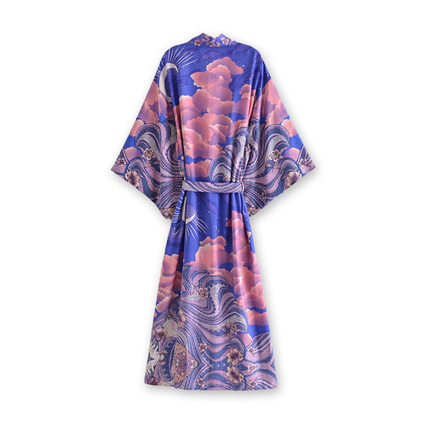 Moonstruck Indigo Goddess Boho Maxi Kimono Robe