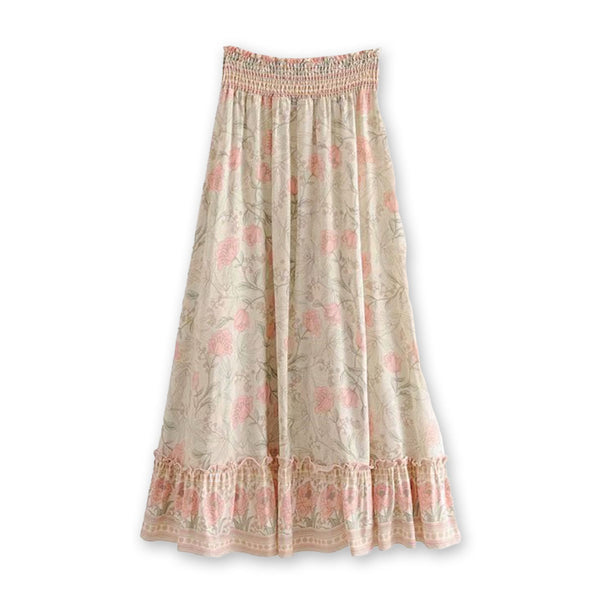 Pearl Blush Floral Print Boho Maxi Skirt
