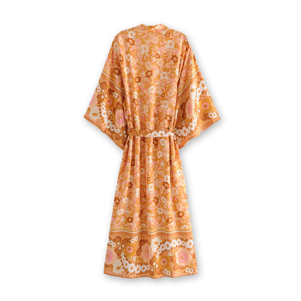 Sunstone Peach Boho Floral Print Maxi Robe