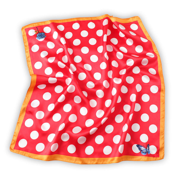 Candy Apple Red Polkadot Butterfly Printed Scarf