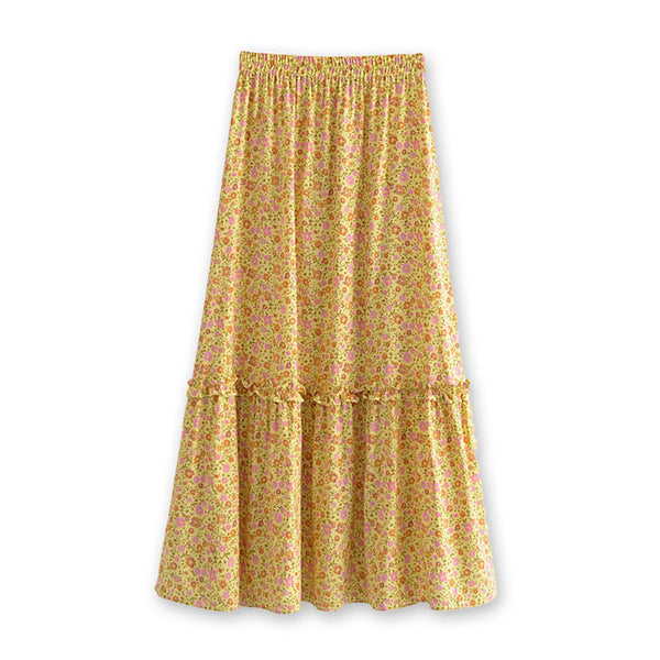 Summer Glow Boho Floral Print Midi Skirt