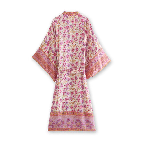 Petal Pink Boho Floral Print Midi Robe