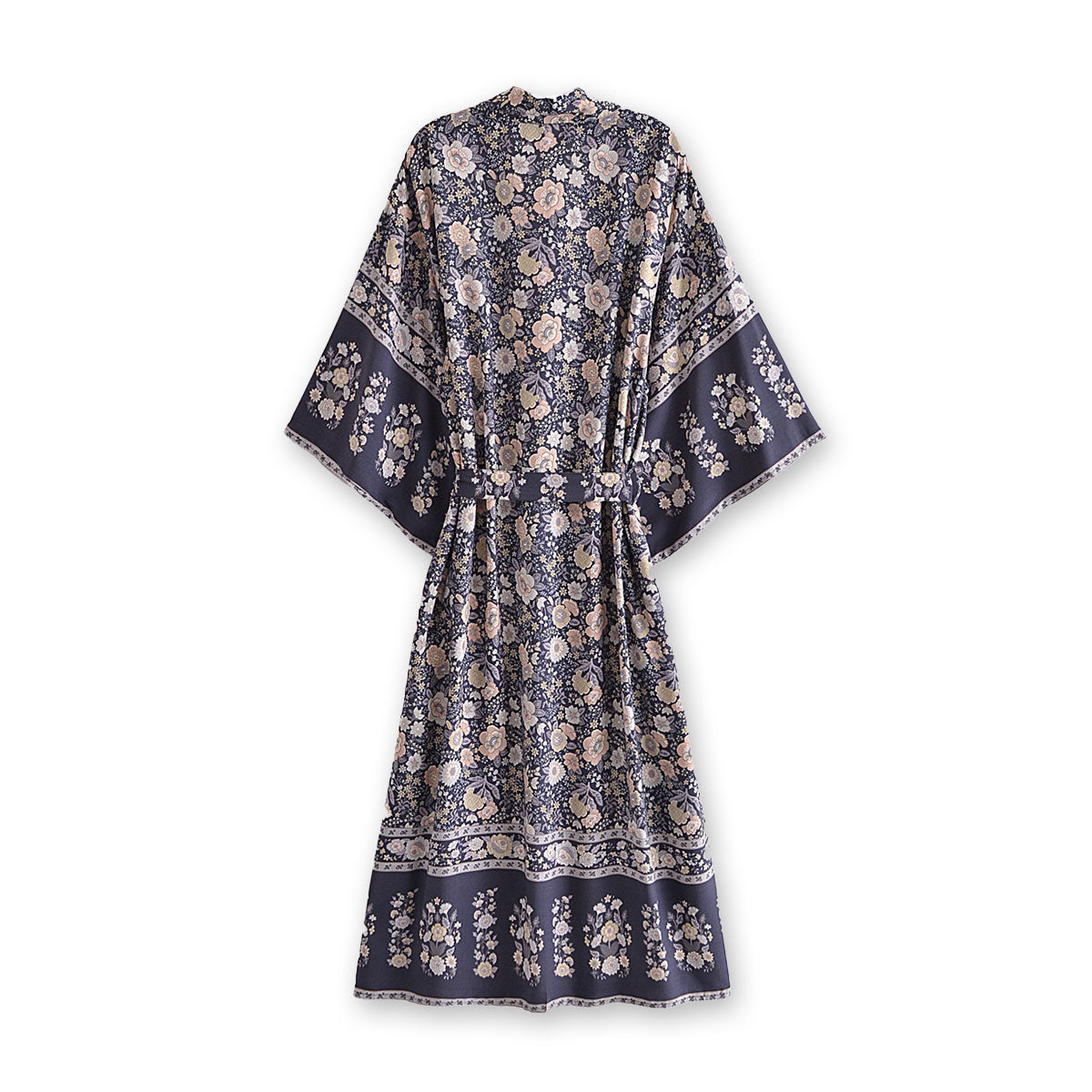 Nightfall Blue Boho Floral Print Maxi Robe – Queen Boheme