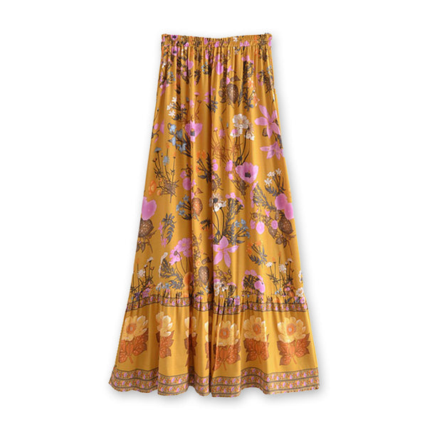 Golden Hour Boho Floral Print Maxi Skirt