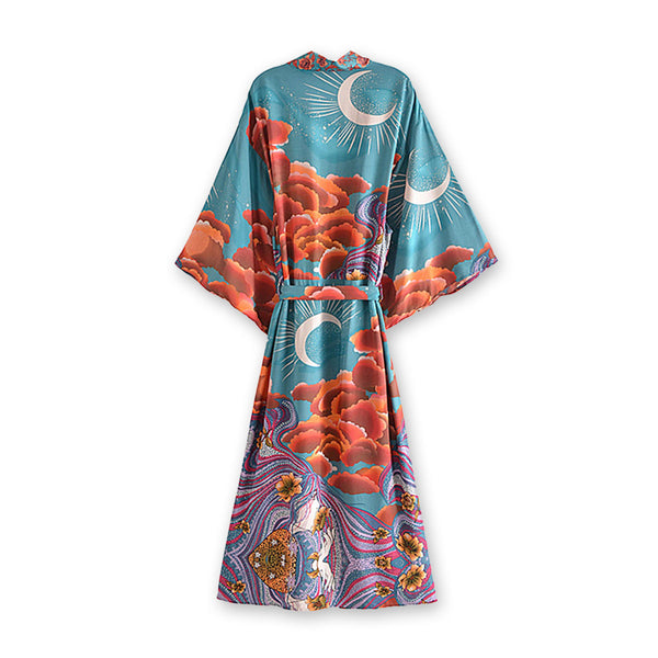 Moonstruck Teal Goddess Boho Kimono Maxi Robe