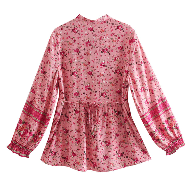 Rosebay Pink Boho Floral Print Long Sleeve Blouse