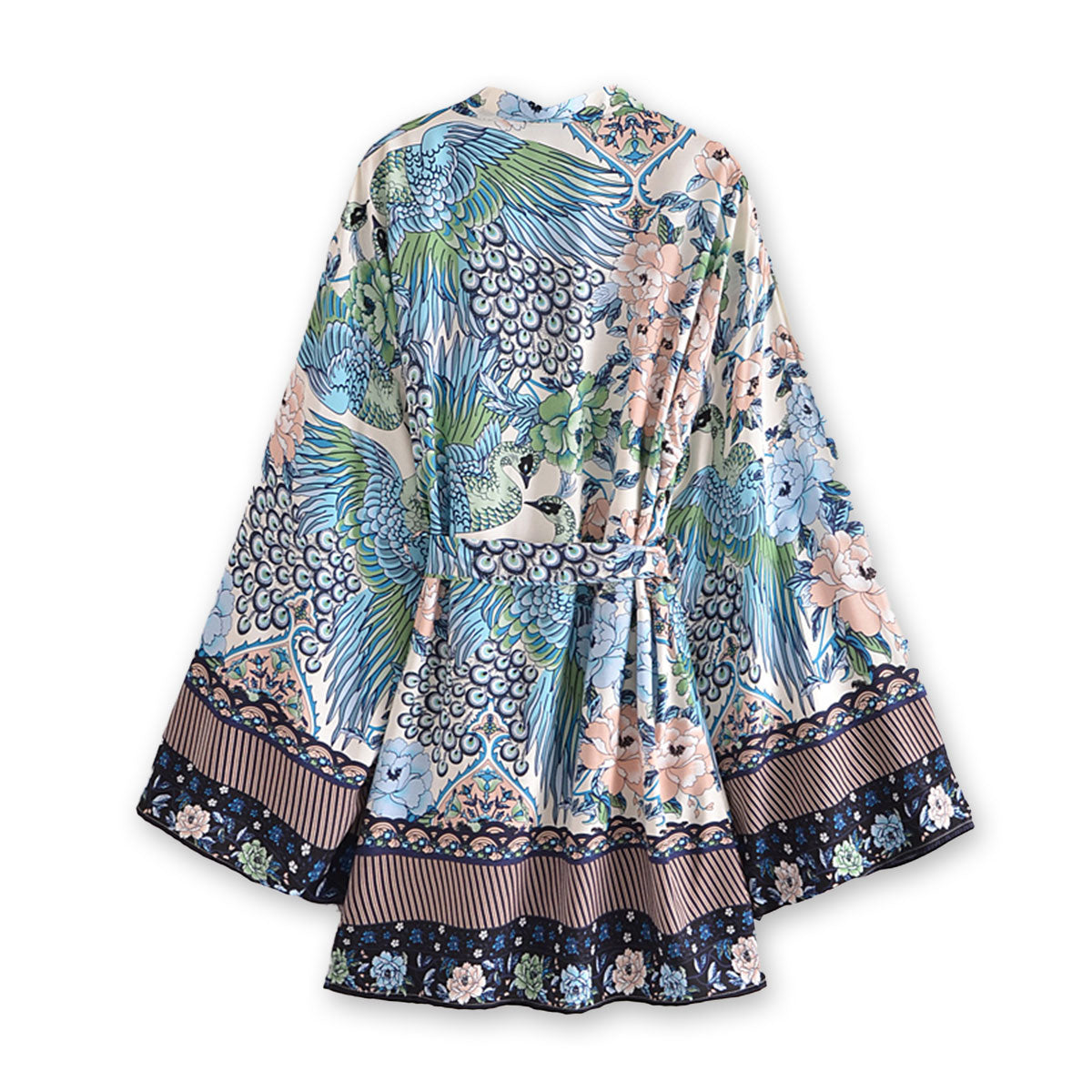 Blue Peacock Boho Floral Print Short Robe – Queen Boheme
