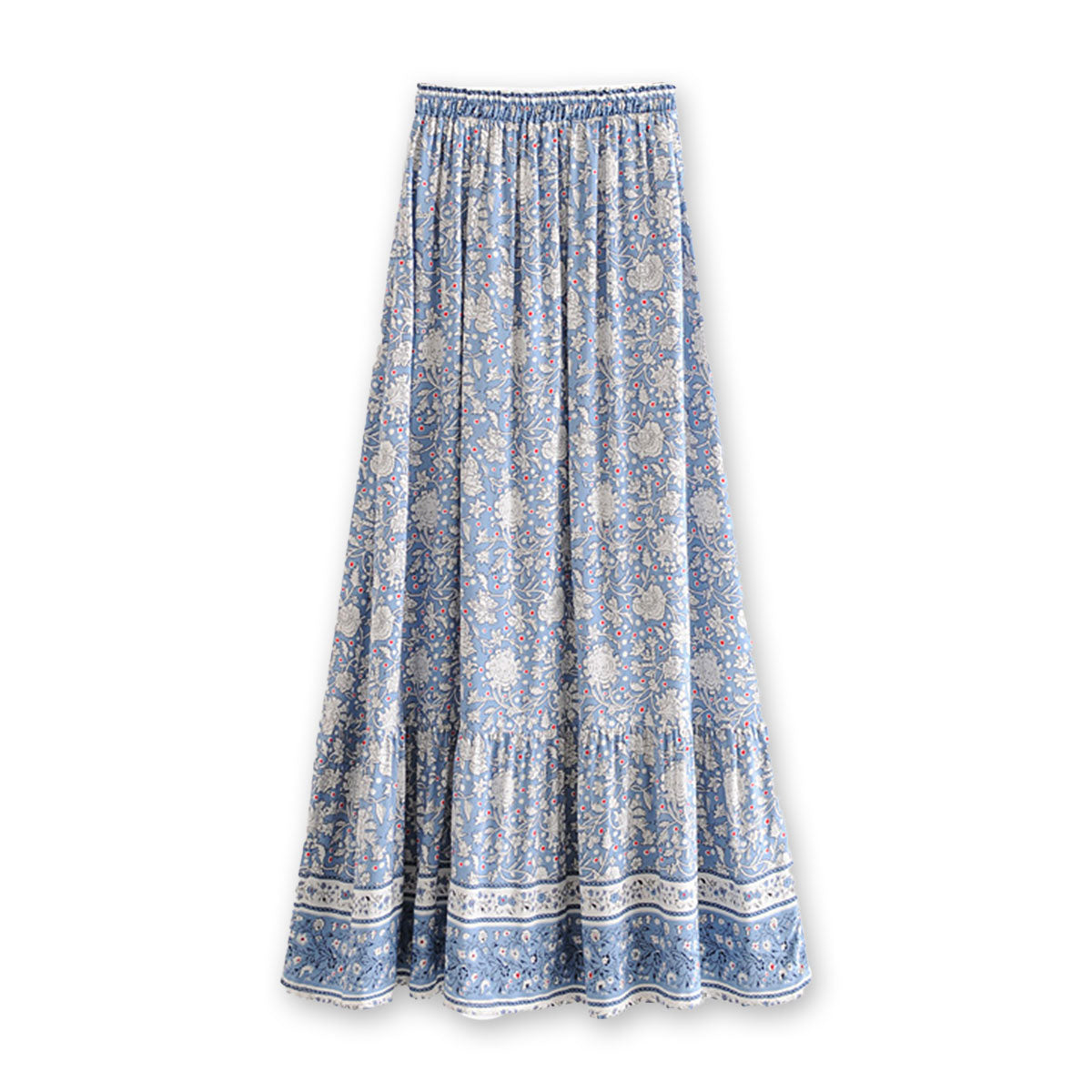 Coral Serenade Boho Floral Print Maxi Skirt