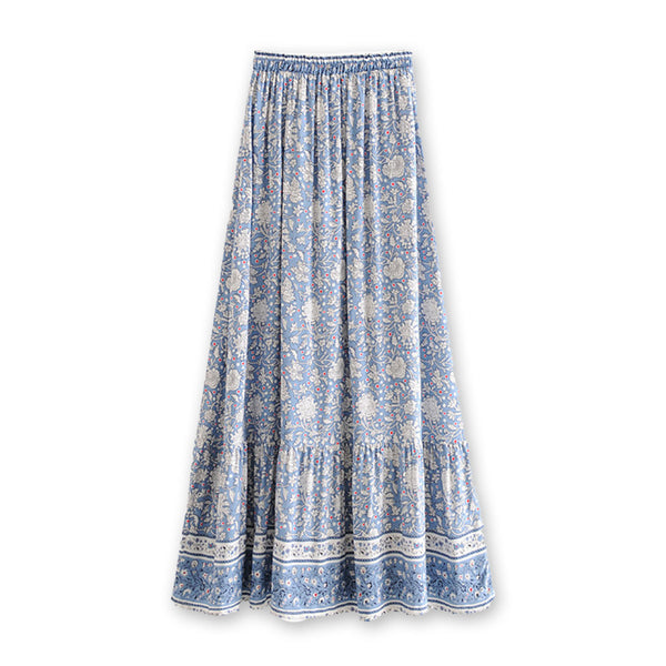 Blue Bliss Boho Floral Print Maxi Skirt