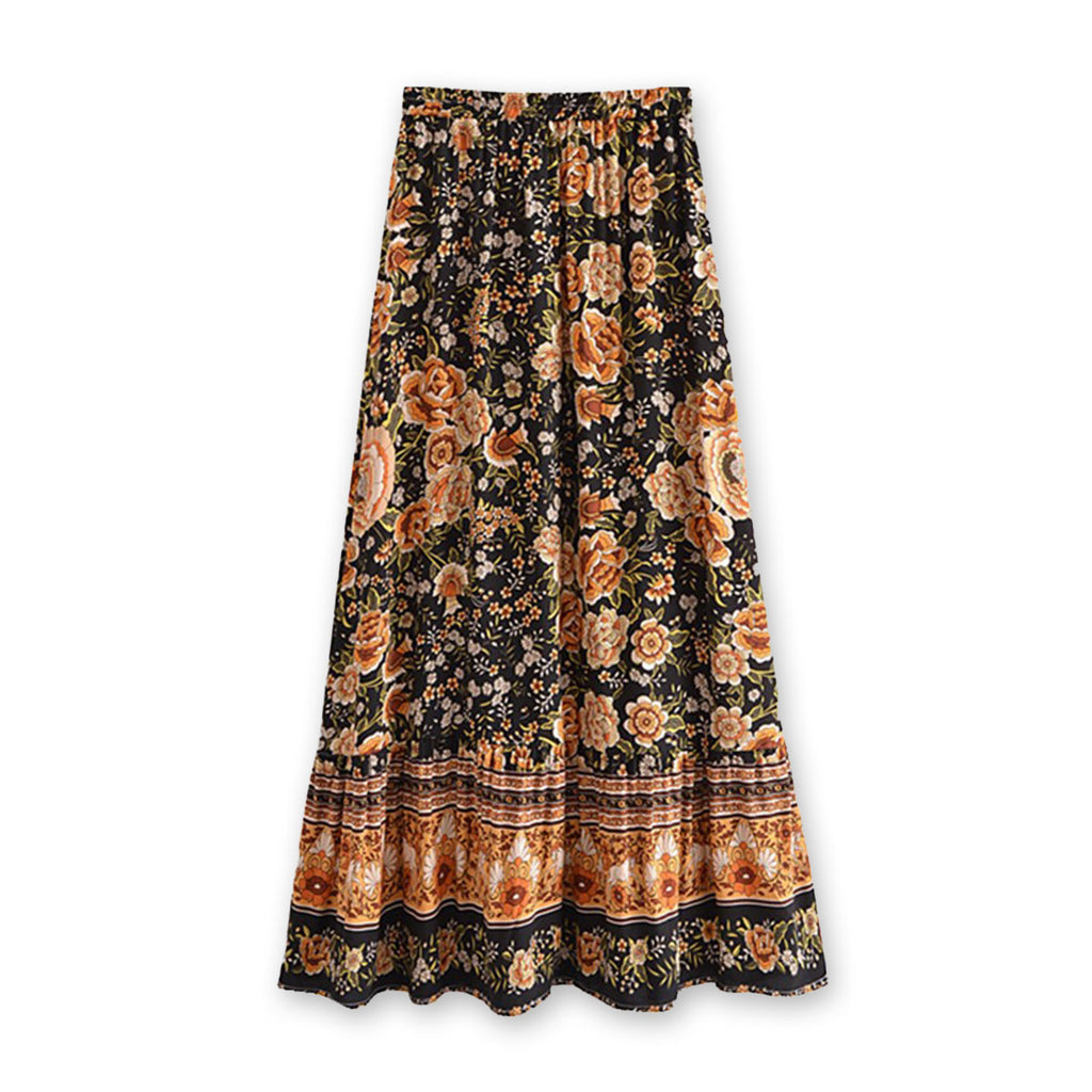 Midnight Pony Boho Floral Print Maxi Skirt