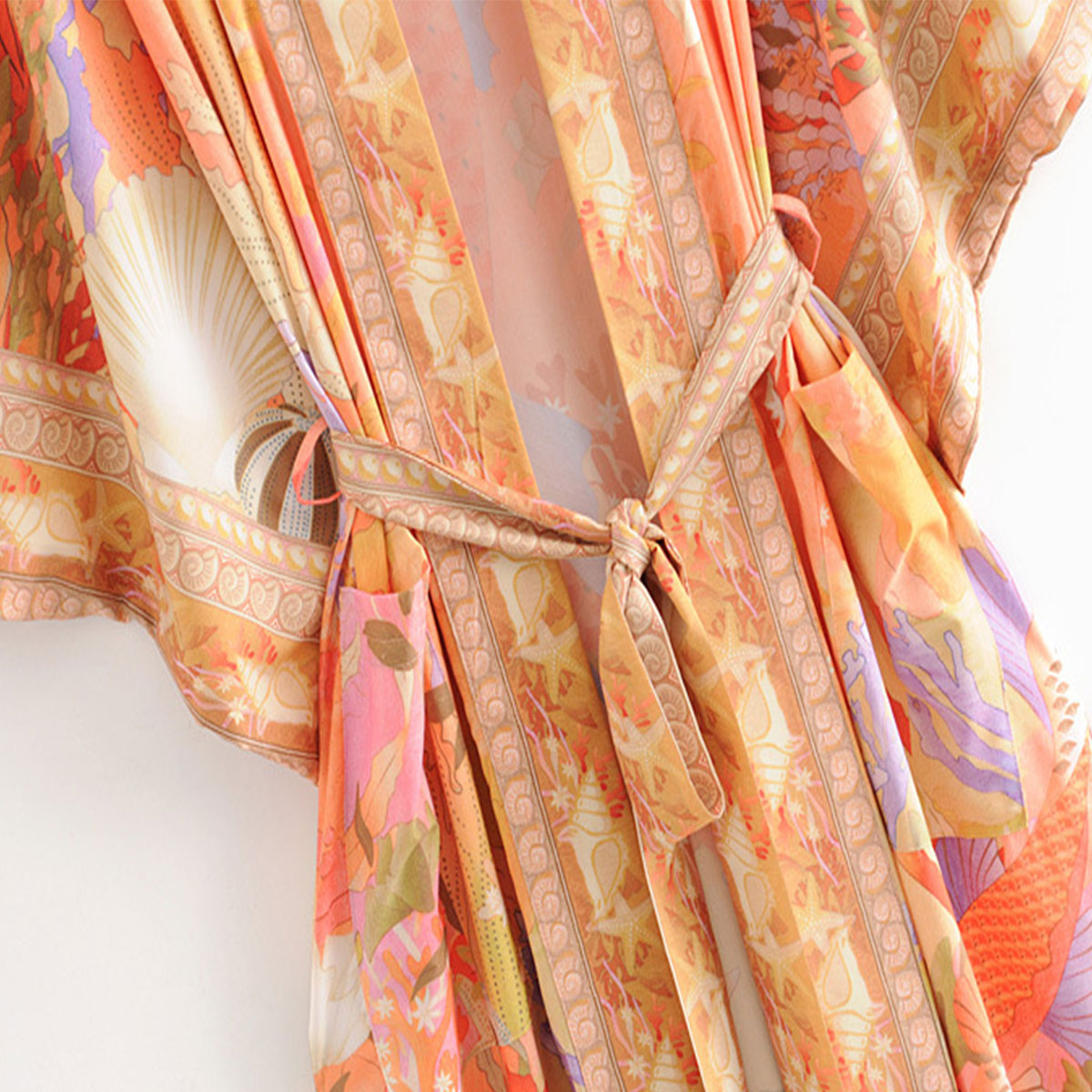 Mermaid Paradise Orange Boho Maxi Robe – Queen Boheme