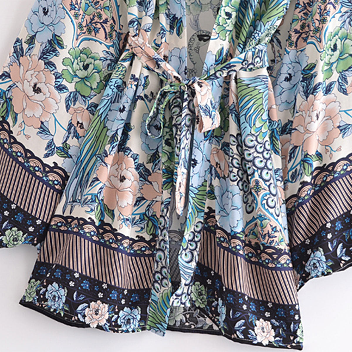 Blue Peacock Boho Floral Print Short Robe – Queen Boheme