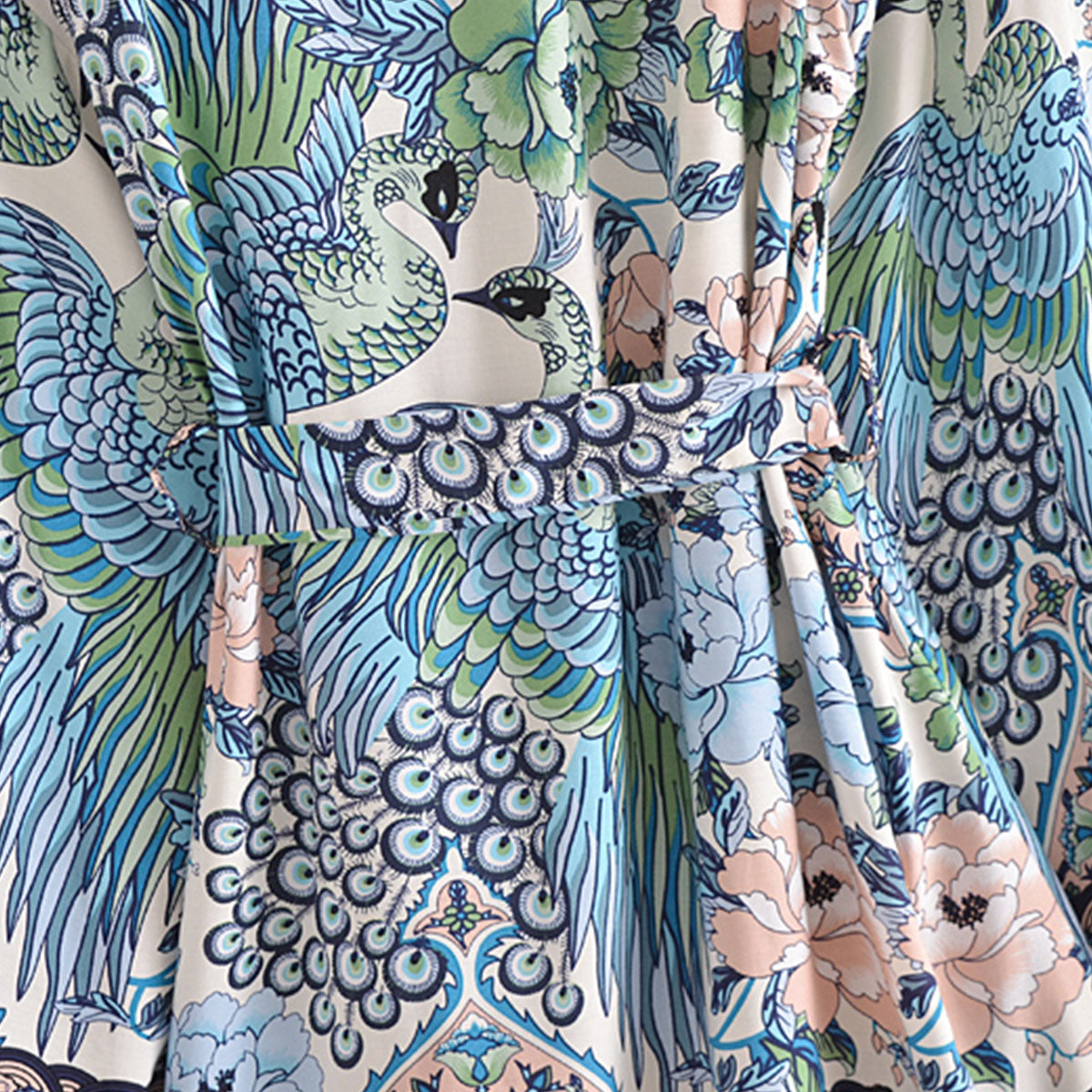 Blue Peacock Boho Floral Print Short Robe – Queen Boheme