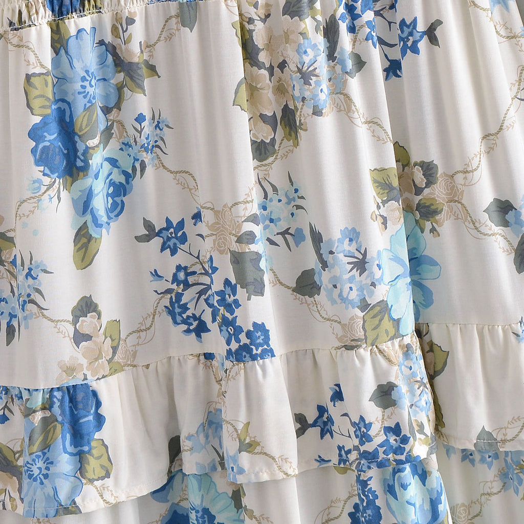 Wildflower Blue Boho Floral Print Long Sleeve Maxi Dress – Queen Boheme