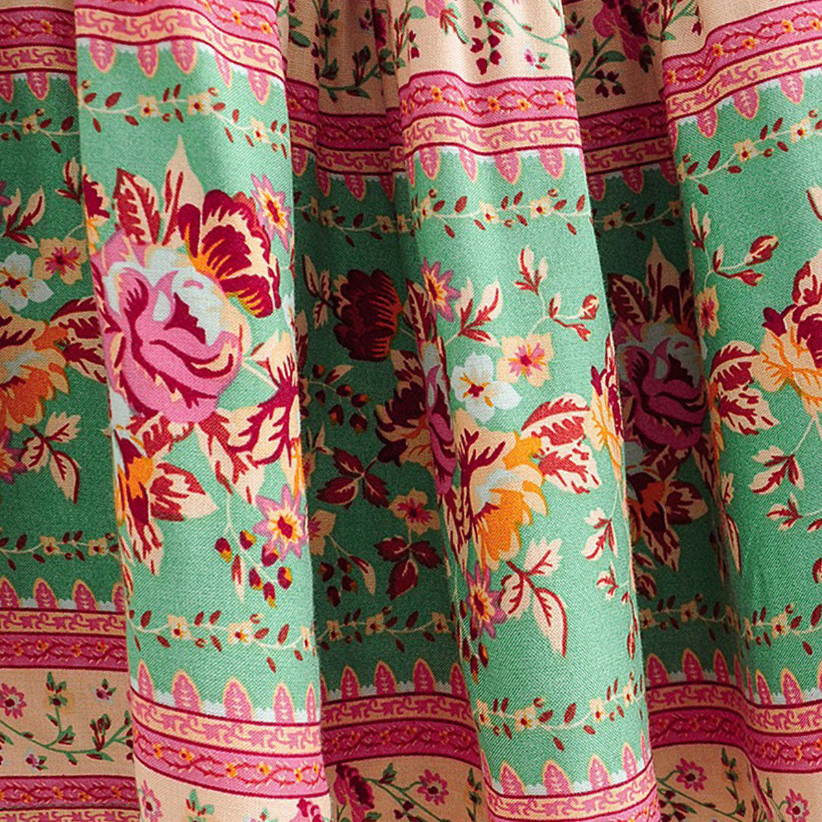 Pink Lovebird Boho Floral Print Midi Skirt