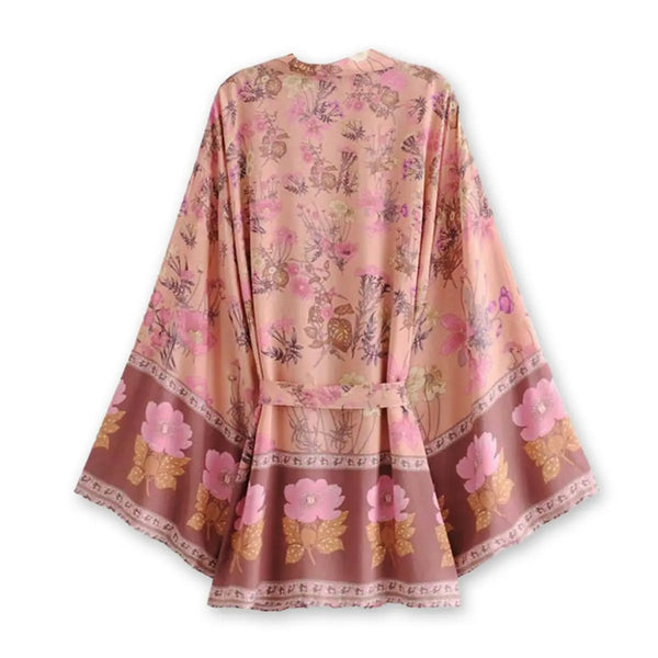 French Pink Boho Rose Floral Print Short Robe