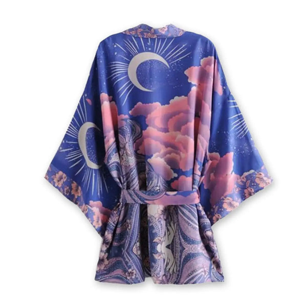 Moonstruck Indigo Goddess Boho Short Kimono Robe