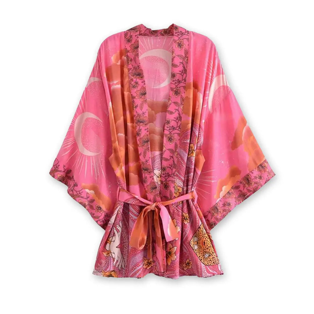 Moonstruck Pink Goddess Boho Kimono Short Robe