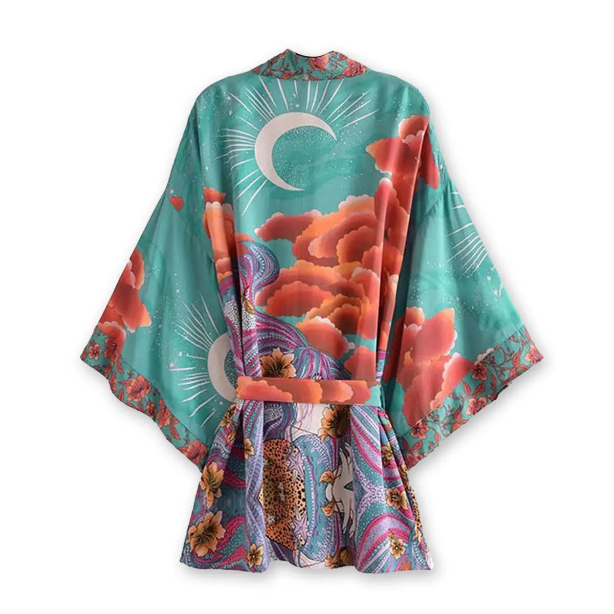 Moonstruck Teal Goddess Boho Kimono Short Robe – Queen Boheme